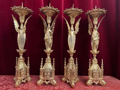 Matching Candle Sticks Height Without Pin. style Gothic - Style en Bronze / Polished and Varnished, France 19 th century ( Anno 1865 )