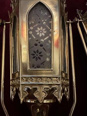 Matching Lanterns style Gothic - Style en Brass / Bronze / Polished and Varnished / Glass, Belgium  19 th century ( Anno 1885 )