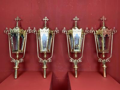 Matching Lanterns style Gothic - Style en Brass / Bronze / Glass / Polished and Varnished, Belgium 19th century ( anno 1890 )