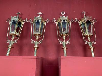 Matching Lanterns style Gothic - Style en Brass / Bronze / Glass / Polished and Varnished, Belgium 19th century ( anno 1890 )