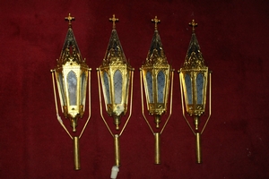 Matching Procession Lanterns style Gothic - style en brass / gilt / Glass, France 19th century