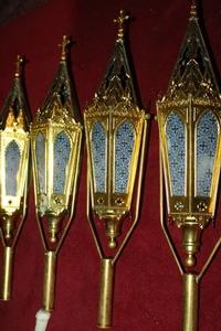 Matching Procession Lanterns style Gothic - style en brass / gilt / Glass, France 19th century