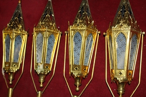 Matching Procession Lanterns style Gothic - style en brass / gilt / Glass, France 19th century