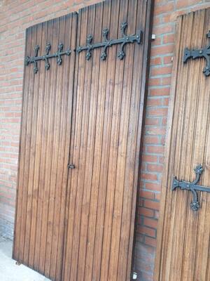 Sets Of Double Doors  style Gothic - Style en Wood / Hand Forged Iron, Belgium  20 th century