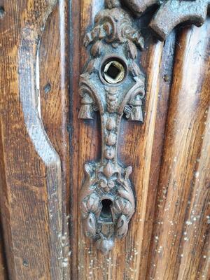 Sets Of Double Doors  style Gothic - Style en Wood / Hand Forged Iron, Belgium  20 th century