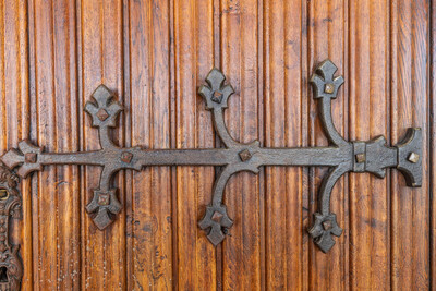 Sets Of Double Doors  style Gothic - Style en Wood / Hand Forged Iron, Belgium  20 th century