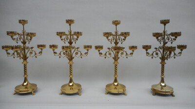 Matching Candle Sticks  en Brass / Bronze, Belgium 19th century