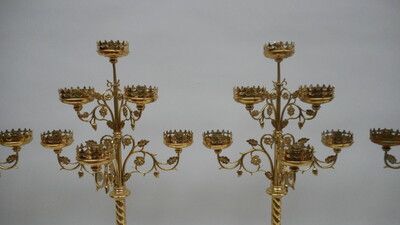 Matching Candle Sticks  en Brass / Bronze, Belgium 19th century
