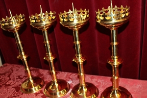 Matching Candle Sticks. Measures Without Pin. en Brass /  Polished and Varnished, Belgium 19th centuryv