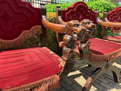 Matching Chairs en Wood / Red Velvet, 19th century