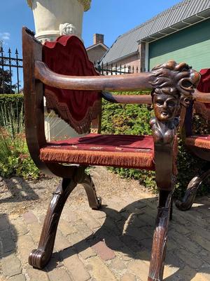 Matching Chairs en Wood / Red Velvet, 19th century