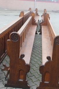 4 Pews And 2 Front Parts en wood oak, Monastery Ravensbos Valkenburg Netherlands 19th century