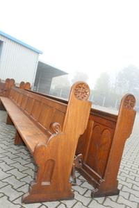 4 Pews And 2 Front Parts en wood oak, Monastery Ravensbos Valkenburg Netherlands 19th century