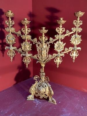 Matching Adjustable Candle Holders style Romanesque en Bronze / Gilt, France 19th century ( anno 1890 )