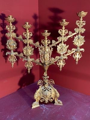 Matching Adjustable Candle Holders style Romanesque en Bronze / Gilt, France 19th century ( anno 1890 )