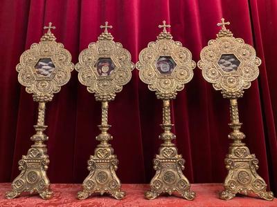 Large Matching Reliquaries - Relics  style Romanesque - Style en Bronze / Wax Seal / Glass , France 19 th century ( Anno 1865 )