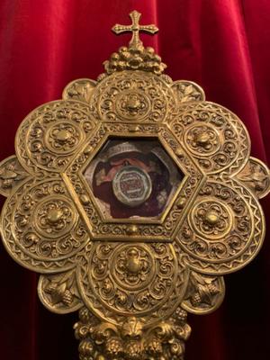 Large Matching Reliquaries - Relics  style Romanesque - Style en Bronze / Wax Seal / Glass , France 19 th century ( Anno 1865 )