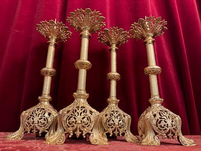 Matching Candle Sticks Height Without Pin. style Romanesque - Style en Bronze / Polished and Varnished, France 19 th century ( Anno 1865 )