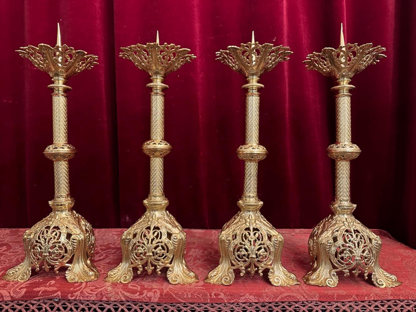 4 Romanesque - Style Matching Candle Sticks Height Without Pin.