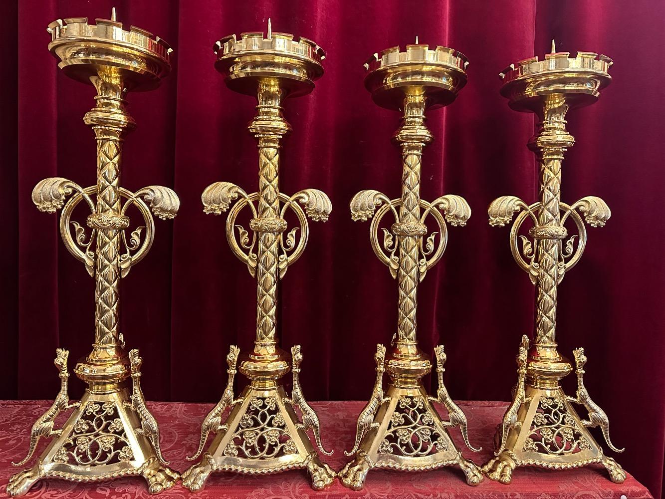 4 Romanesque - Style Matching Candle Sticks Height Without Pin.