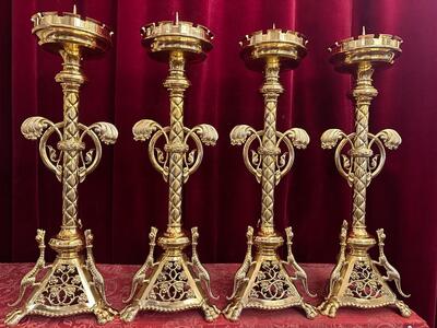 Matching Candle Sticks Height Without Pin. style Romanesque - Style en Bronze / Polished and Varnished, France 19 th century ( Anno 1865 )