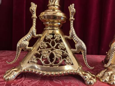 Matching Candle Sticks Height Without Pin. style Romanesque - Style en Bronze / Polished and Varnished, France 19 th century ( Anno 1865 )