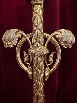 Matching Candle Sticks Height Without Pin. style Romanesque - Style en Bronze / Polished and Varnished, France 19 th century ( Anno 1865 )