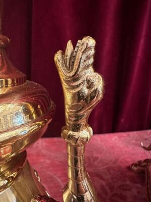 Matching Candle Sticks Height Without Pin. style Romanesque - Style en Bronze / Polished and Varnished, France 19 th century ( Anno 1865 )