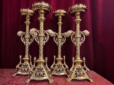 Matching Candle Sticks Height Without Pin. style Romanesque - Style en Bronze / Polished and Varnished, France 19 th century ( Anno 1865 )