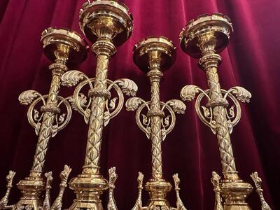 Matching Candle Sticks Height Without Pin. style Romanesque - Style en Bronze / Polished and Varnished, France 19 th century ( Anno 1865 )