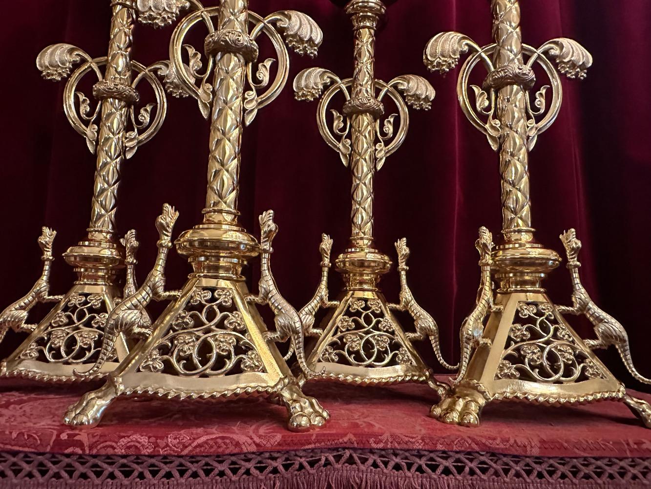 4 Romanesque - Style Matching Candle Sticks Height Without Pin.