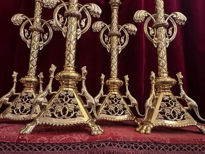 Matching Candle Sticks Height Without Pin. style Romanesque - Style en Bronze / Polished and Varnished, France 19 th century ( Anno 1865 )