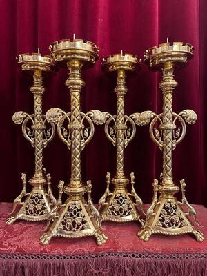 Matching Candle Sticks Height Without Pin. style Romanesque - Style en Bronze / Polished and Varnished, France 19 th century ( Anno 1865 )