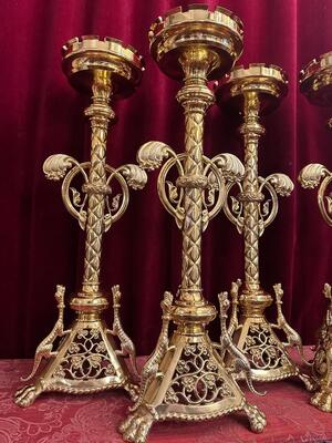 Matching Candle Sticks Height Without Pin. style Romanesque - Style en Bronze / Polished and Varnished, France 19 th century ( Anno 1865 )