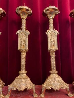 Matching Candle Sticks Height Without Pin. style Romanesque - Style en Full Bronze Polished and Varnished, France 19 th century ( Anno 1865 )