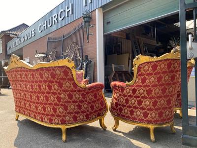 Complete Salon Furniture  style Baroque en Wood Gilt / Fabrics, Italy  19 th century