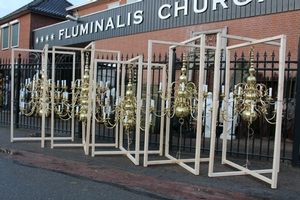 Chandeliers en Brass / Polished / New Varnished, Belgium 19th / 20th  Century