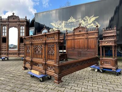 Exceptional Complete Bedroom style Gothic - Style en Oak wood / Glass / Marbel, France 19 th century ( Anno 1865 )