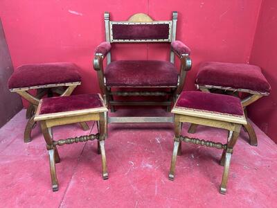Set Altar - Seats style Gothic - Style en Wood Oak / Red Velvet, Belgium  19 th century ( Anno 1875 )