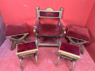 Set Altar - Seats style Gothic - Style en Wood Oak / Red Velvet, Belgium  19 th century ( Anno 1875 )