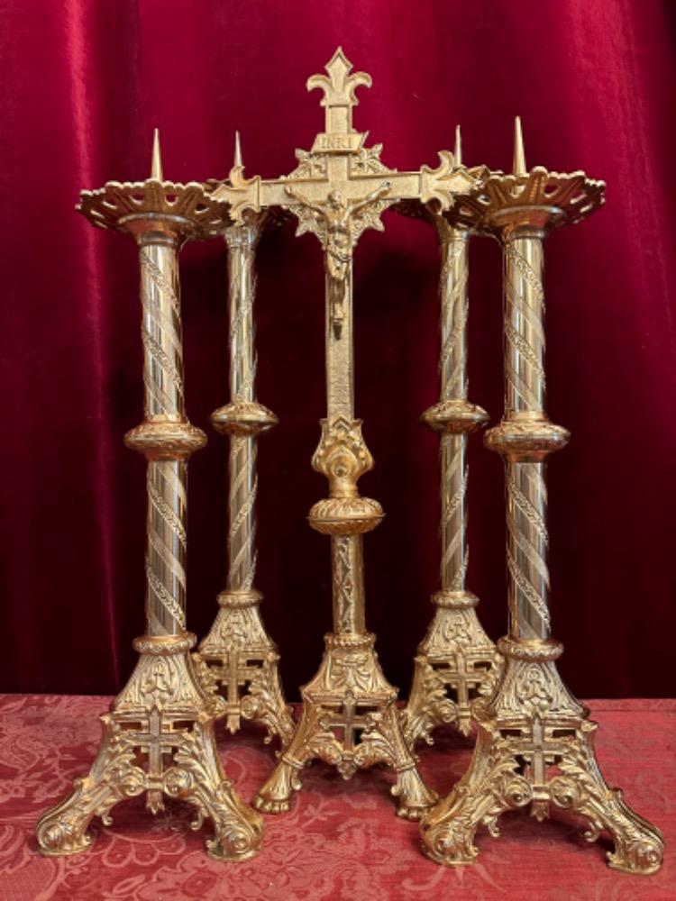 5  Matching Candle Holders With Cross. Measures Candle Holders Without Pin