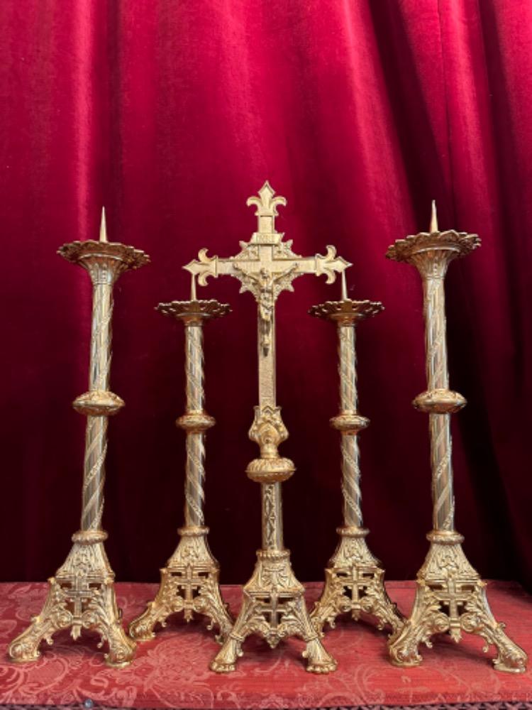 5  Matching Candle Holders With Cross. Measures Candle Holders Without Pin
