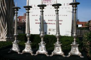 Matching Candle Sticks en Brass / Bronze, Belgium 19 th century