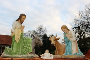 Nativity Set en plaster polychrome / wooden feet, Belgium 19th century