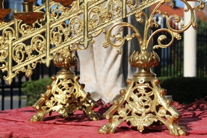 Set Matching Candle Holders style Romanesque en Full - Bronze, France 19th century