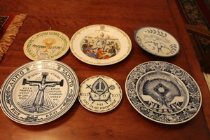 Seriess Of Wall - Plates With Religious Character en terra - cotta fully hand - painted , Dutch 20th century