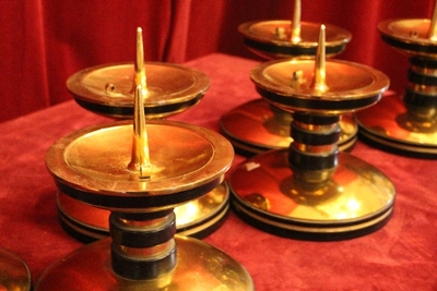 Matching Candle-Holders style ART - DECO en Brass / Bronze / Ebony wood, Belgium 20th century (Anno 1930)