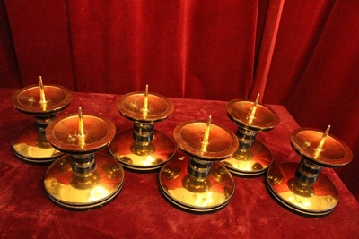 Matching Candle-Holders style ART - DECO en Brass / Bronze / Ebony wood, Belgium 20th century (Anno 1930)