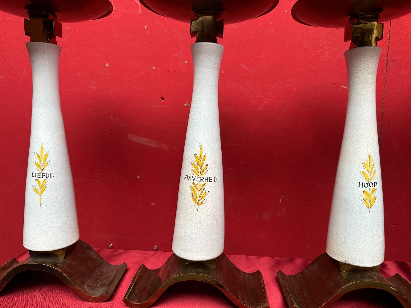 6 art - deco Matching Candle Holders Hand Painted Symbols High Quality Glazed