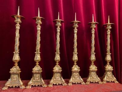 Matching Candle Sticks Altar Set Height Without Pin. style Baroque en Brass / Bronze / Polished and Varnished, France 19 th century ( Anno 1865 )